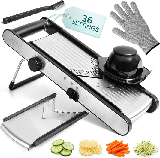 Gramercy Mandoline Slicer for Kitchen, Adjustable V-Blade, 36 Slice Options