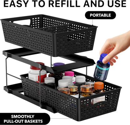 Simple Houseware 2 Tier Pull-Out Sliding Drawer Under Sink Storage, White | Great for Kitchen Bathroom Tray Shelf Organizer