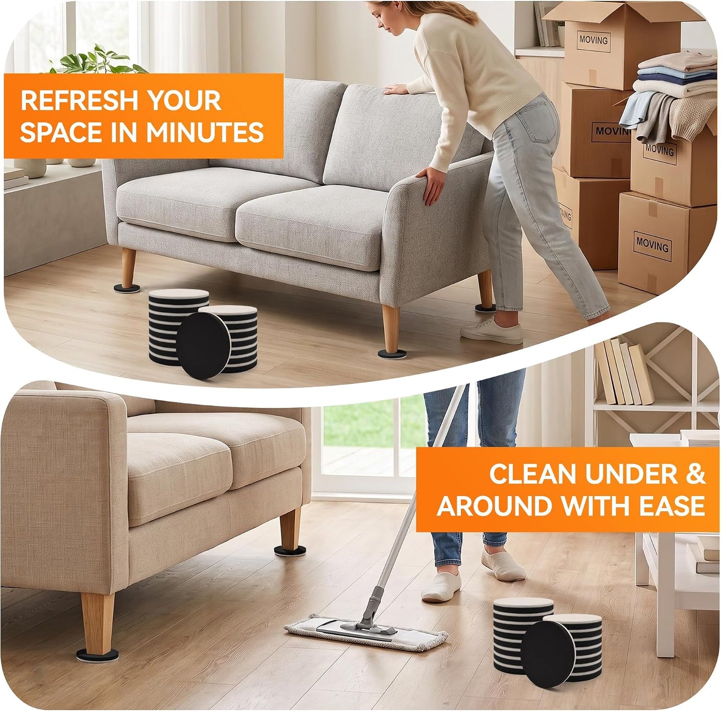 Furniture Sliders for Hardwood Floors, Save 80% Effort Safely and Easily, The Glide Tool Set for Heavy Furniture and Appliances, Reusable Floor Protectors and Moving Pads (16 Pack 3.5" Slider)