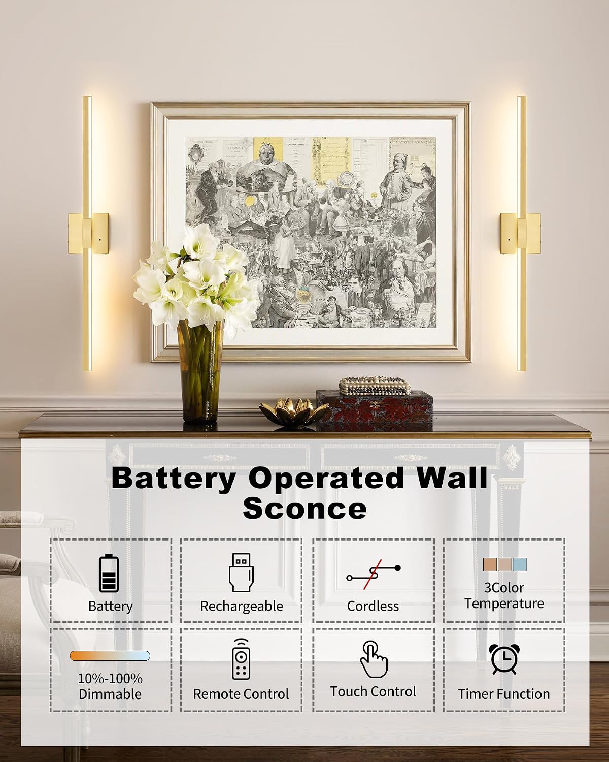 Rayogale Black Battery Operated Wall Sconce with Remote Control 8000mAh