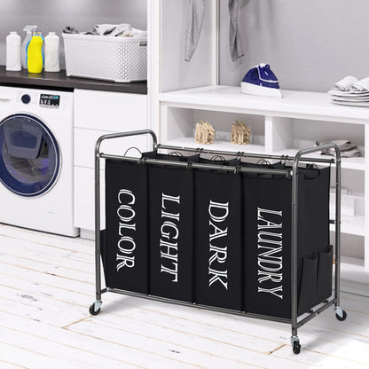 STORAGE MANIAC 3 Section Laundry Sorter, 35.6 Gal (135 L) Laundry Hamper Cart with Heavy Duty Rolling Lockable Wheels and Removable Bags, Clothes Organizer Basket Separator Hamper, Gray