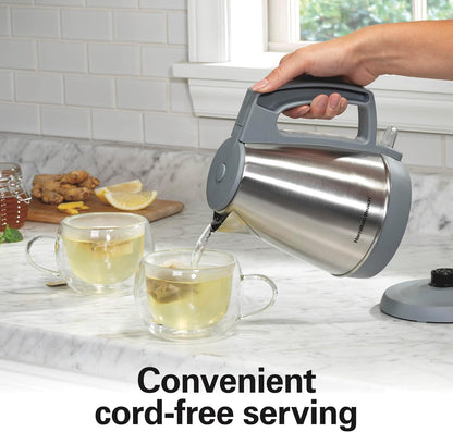 Hamilton Beach 1 Liter Electric Tea Kettle, Water Boiler & Heater | Fast Boiling 1500 Watts | BPA Free | Cordless Serving | Auto-Shutoff & Boil-Dry Protection | Cord Wrap | Stainless Steel