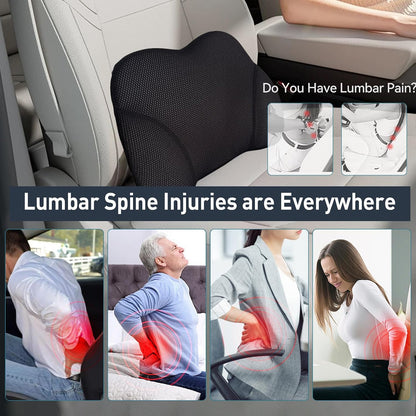 Super Cozy Lumbar Support Pillow for Car/Office Chair, 100% Memory Foam | Lumbar Pillow with Breathable Removable Cover, Ergonomic Design - Back Support for Back Pain Relief(Adjustable Strap, Black)
