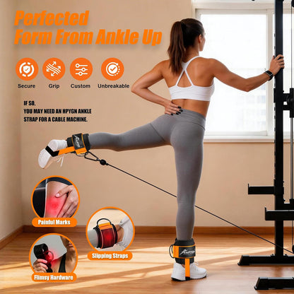 HPYGN Ankle Strap for Cable Machine, Padded Ankle Straps for Cable Machine Kickbacks, Glute Workouts, Leg Extensions, Curls, Booty Hip Abductors Exercise, Adjustable Comfort Ankle Cuff for Gym