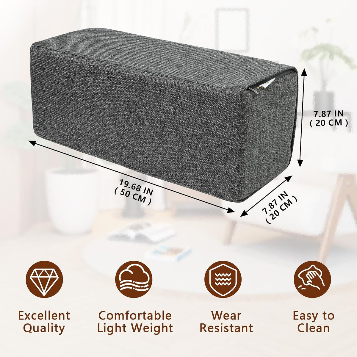2 Pack Couch Arm Rest Pillow, 6''x6''x20'' Faux Leather Waterproof Cover, High Density Foam Armrest Cushion, Removable & Washable Elbow Support for Sofa, Bed, and Armchair (Medium Grey)