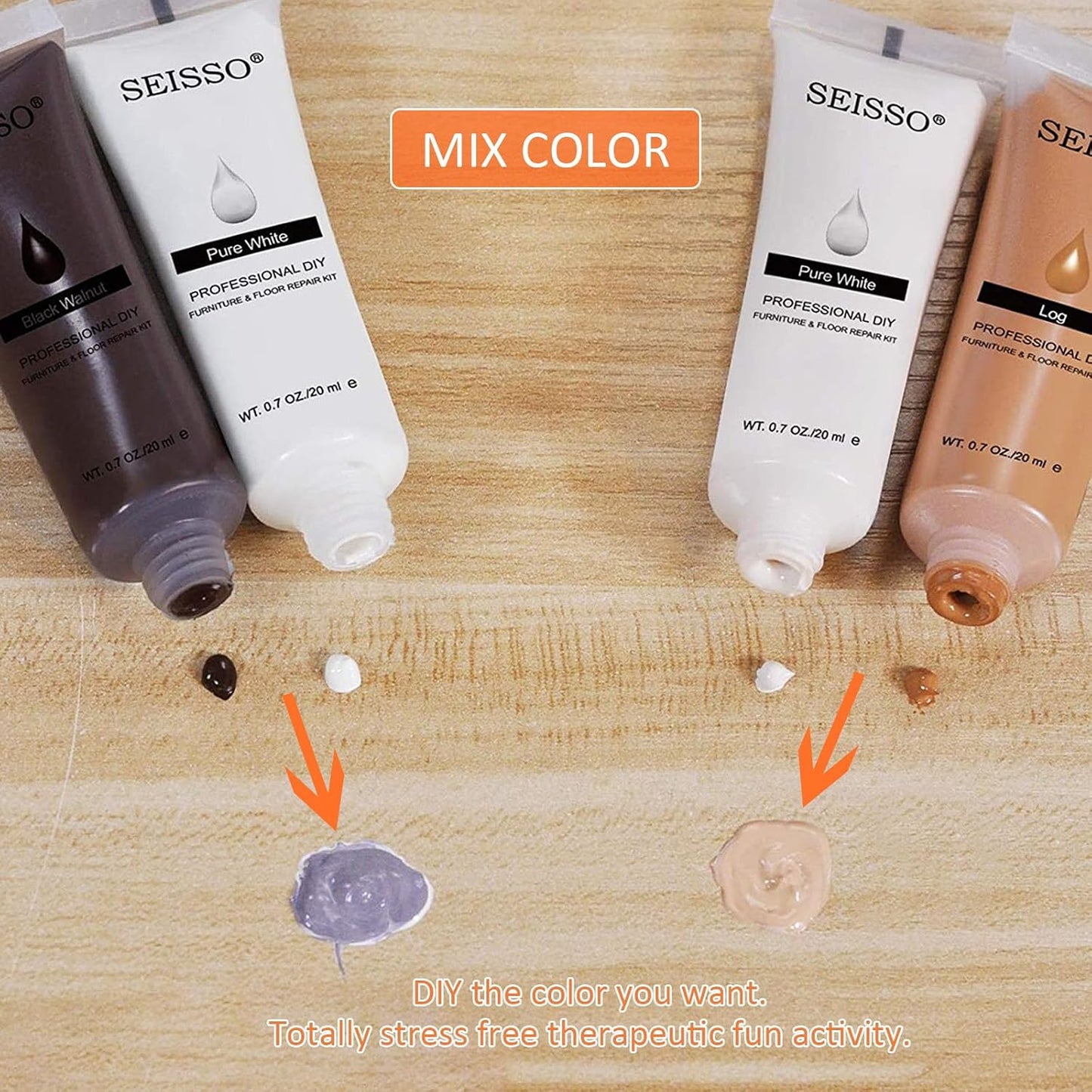 SEISSO Wood Furniture Repair Kit, Touch Up Markers Wood Fillers | Wood Putty with Polish Wax, 12 Colors Wood Repair Kit of Stains, Scratches, Holes, Cracks(40 PCs)