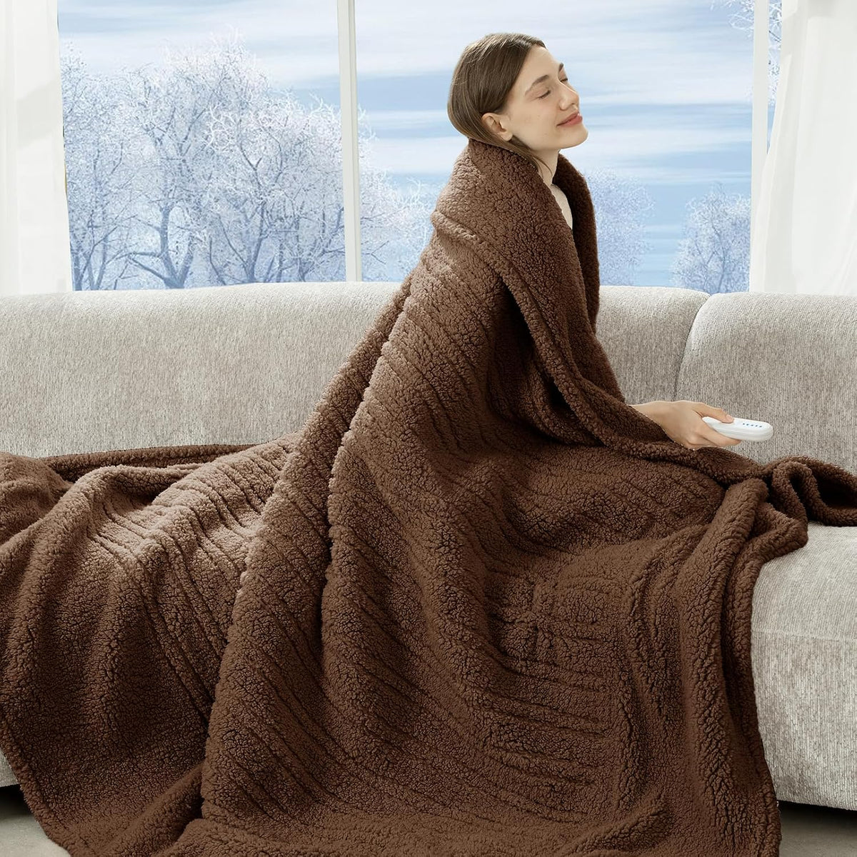 Heated Throw Blanket 50"X60", Soft Sherpa, 4 hrs Auto Shut Off