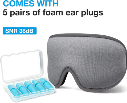 LYSIAN 3D Blackout Sleep Mask for Side Sleepers, 5 Pairs Ear Plugs, Black