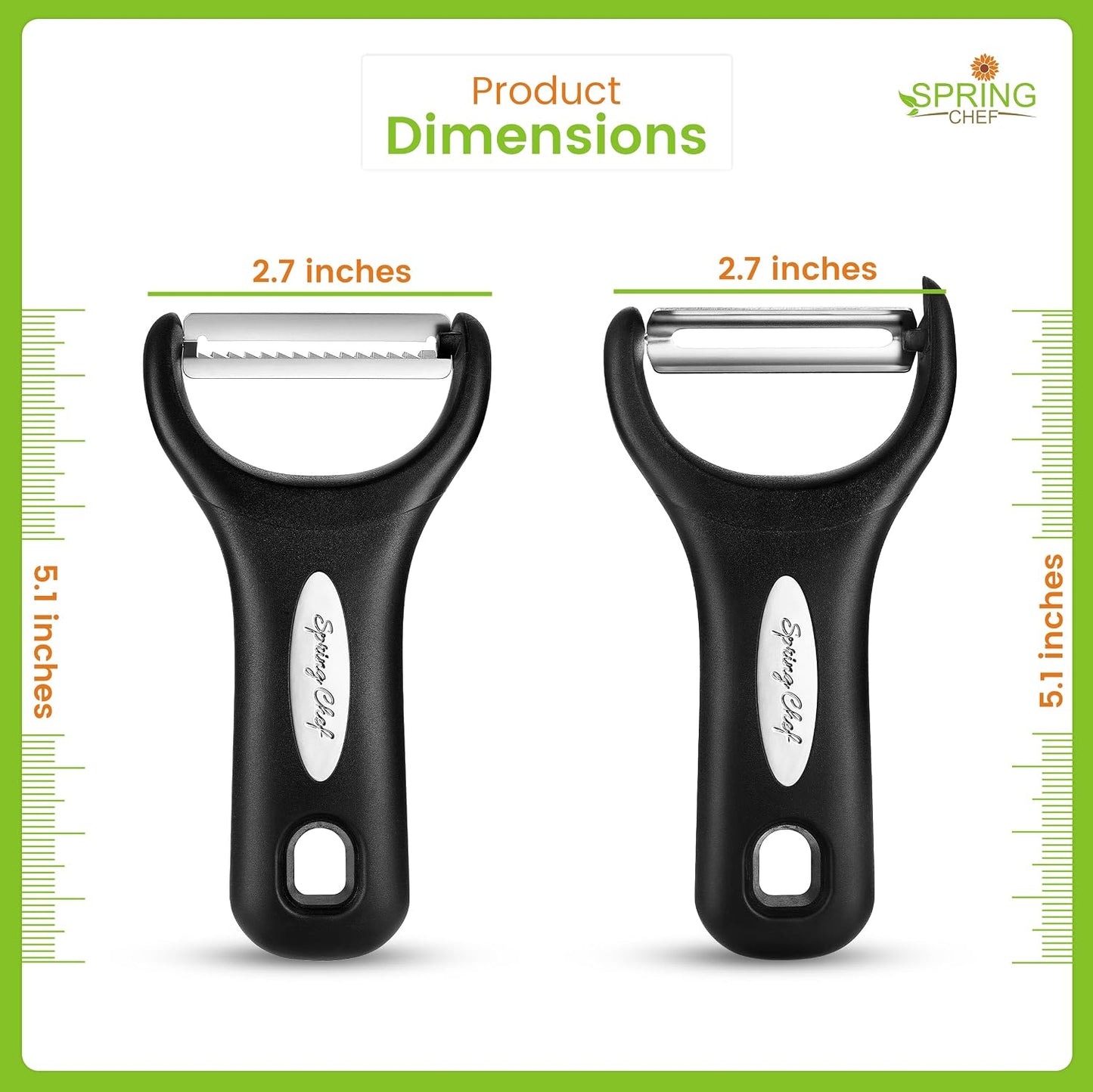 Spring Chef Swivel Potato Peeler & Julienne Vegetable Peeler w/Soft Handle | Premium Multifunctional Peelers for Kitchen with Sharp Stainless Steel Blades & Blade Covers, Dishwasher Safe Veggie Peelers