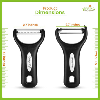 Spring Chef Swivel Potato Peeler & Julienne Vegetable Peeler w/Soft Handle | Premium Multifunctional Peelers for Kitchen with Sharp Stainless Steel Blades & Blade Covers, Dishwasher Safe Veggie Peelers