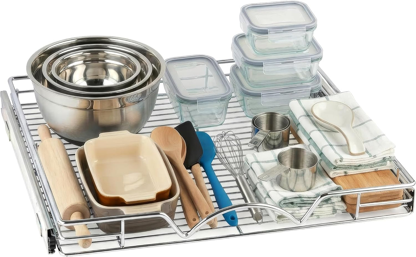 HOLDN’ STORAGE Pull Out Cabinet Organizer, 14”W x 21”D Cabinet Drawer | Heavy-Duty Caddy, Lifetime Limited Warranty, Steel Metal Cabinet Drawers, Chrome, Requires At Least 15-1/4” Cabinet Opening