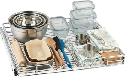 HOLDN’ STORAGE Pull Out Cabinet Organizer, 14”W x 21”D Cabinet Drawer | Heavy-Duty Caddy, Lifetime Limited Warranty, Steel Metal Cabinet Drawers, Chrome, Requires At Least 15-1/4” Cabinet Opening