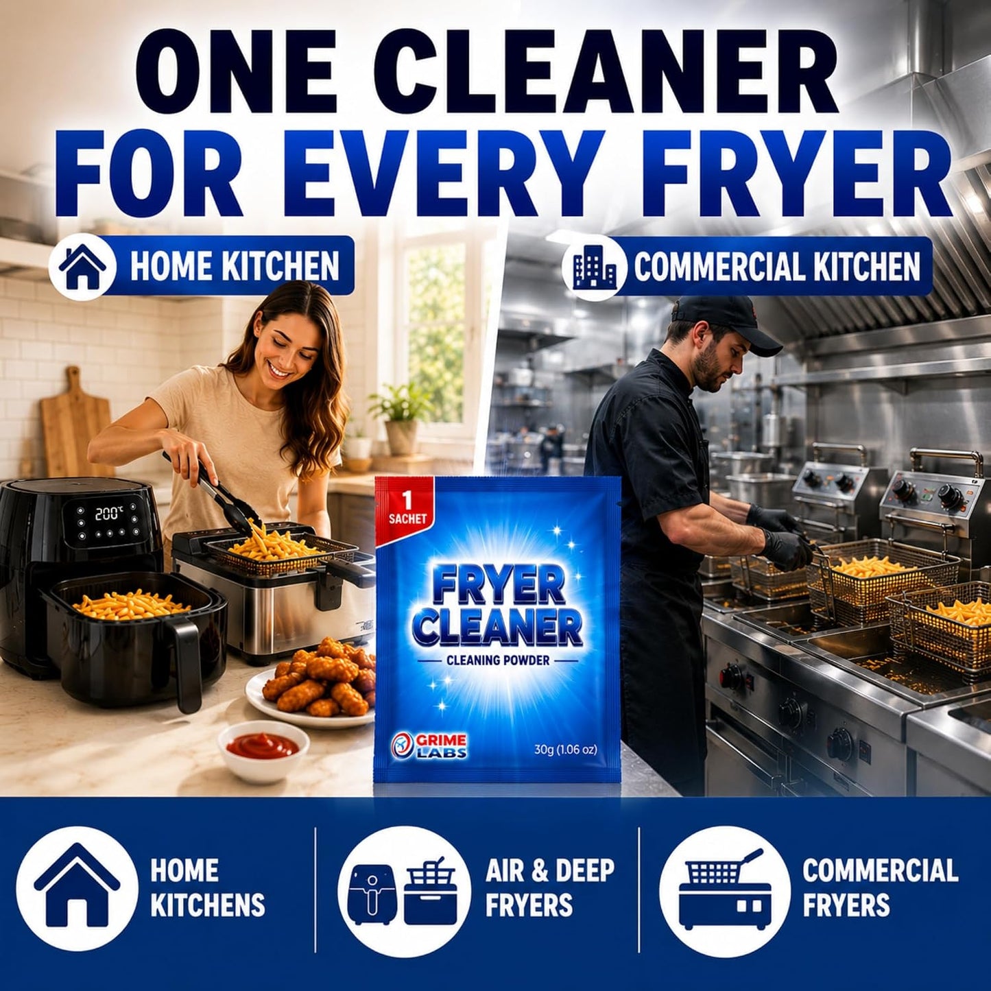 Fryer Cleaner Powder – 6 Pre-Measured Cleaning Sachets for Air Fryers, Deep Fryers & Commercial Fryers Helps Remove Grease & Oil Residue, Helps Eliminate Odors, Easy-to-Use Cleaning Powder