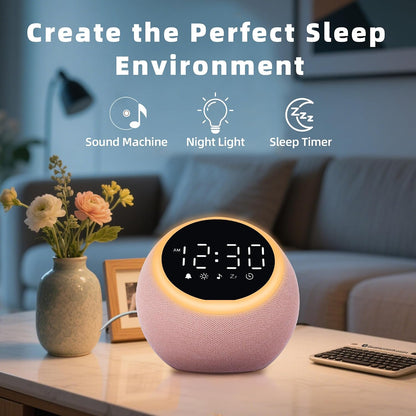 Smart Alarm Clock with White Noise & Night Light for Bedrooms