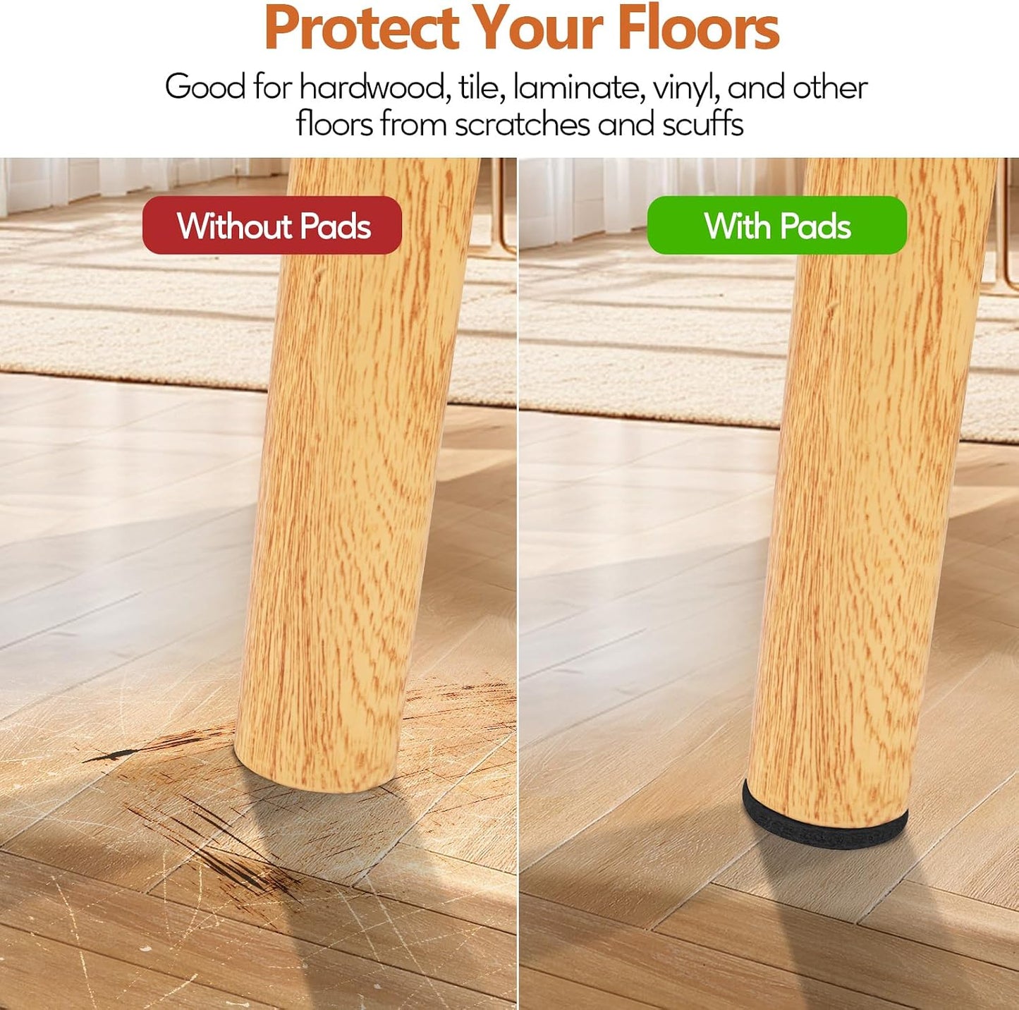 Furniture Pads 300 Pack Furniture Felt Pads for Hardwood Floors, Beige | Huge Quantity Self Adhesive Anti Scratch Floor Protector for Furniture Legs with 60 Cabinet Door Bumpers