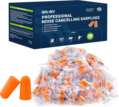 Silicone Corded Ear Plugs, 100 Pairs, SNR 32dB, Orange | Reusable noise reduction earplugs with string. Individually wrapped. For work, construction sites & industrial use.