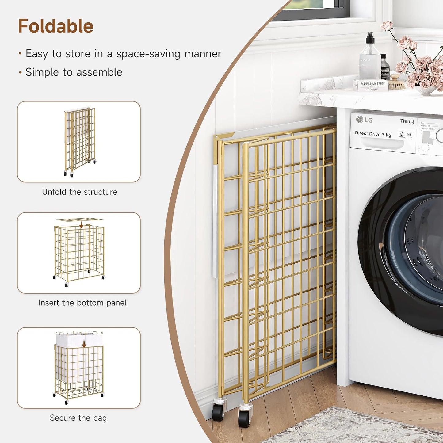 90L Laundry Basket with Wheels, Large Capacity Laundry Hamper with Removable Liner Bags, Heavy Duty Laundry Sorter with Solid Wood Lid & Leather Handles, Grey