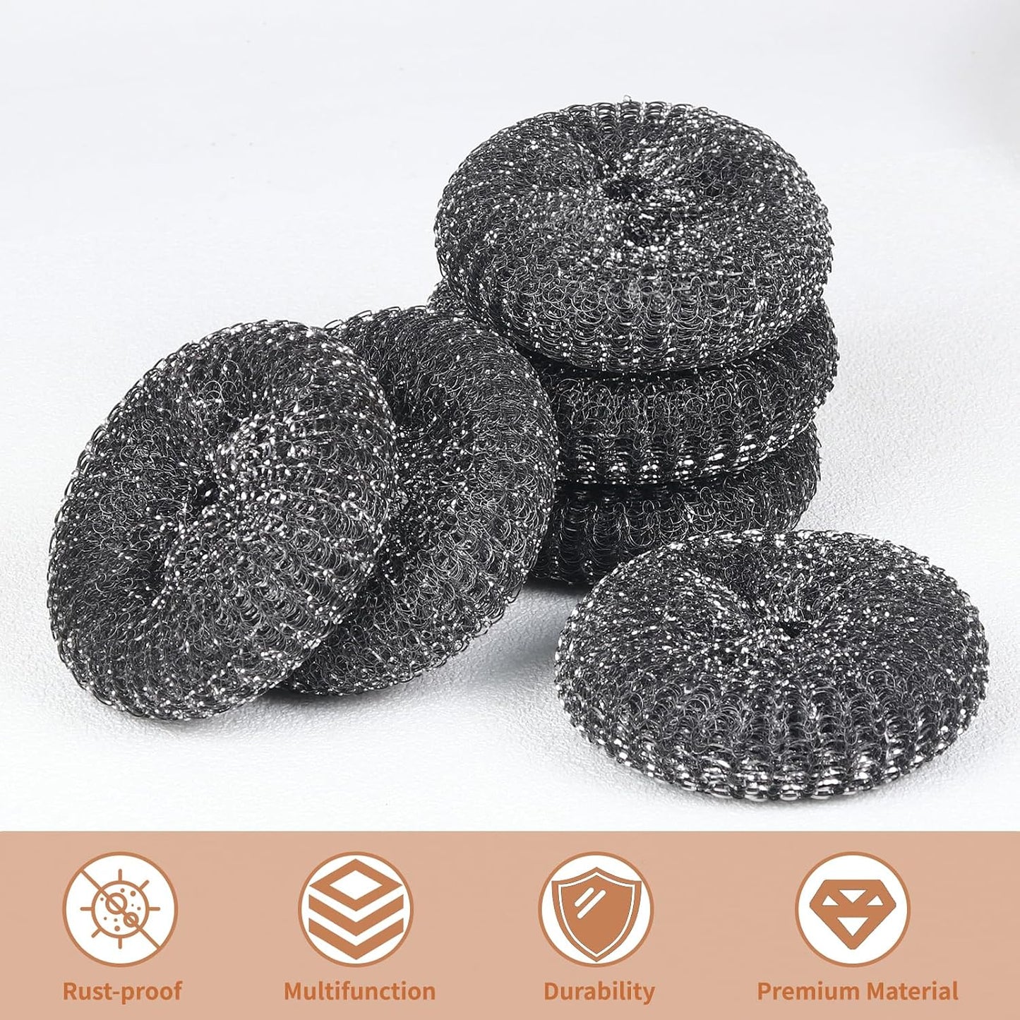 6PCS Steel Wool Scrubber Sponge Set, Barbecue Grill Cleaning Scrubber Pads | Stainless Steel Scrubber Replacement for Scouring Messes from Cast Iron, Pots, Pans, Grill, Stoves, Sink (6 Pads)