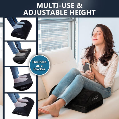 ComfiLife Foot Rest for Under Desk at Work – Adjustable Height Memory Foam Foot Stool for Under Desk, Office Chair & Gaming Chair – Ergonomic Footrest for Back & Hip Pain Relief (Black)