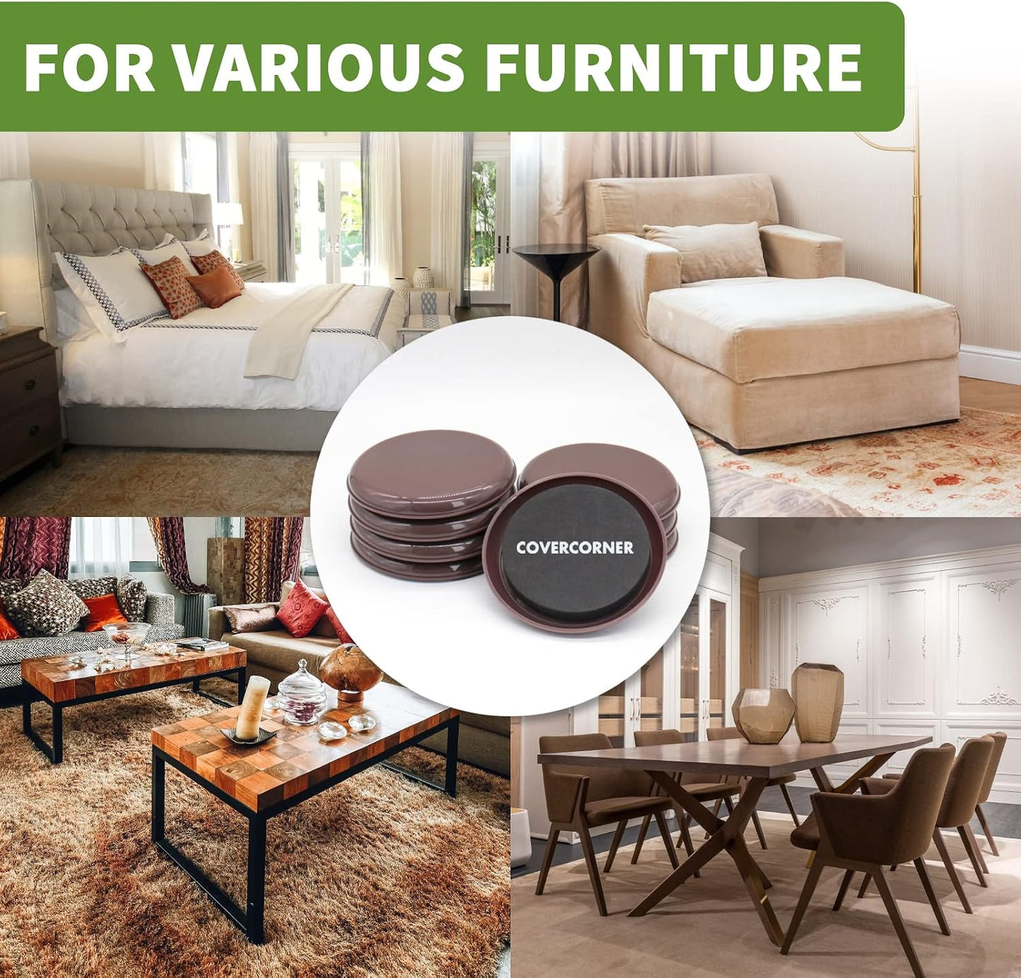 Furniture Sliders for Carpet 8 PCS - 3 1/2" Beige | Furniture Moving Sliders, Chair Leg Floor Protectors, Carpet Sliders for Furniture - Move Your Furniture Easily & Safely