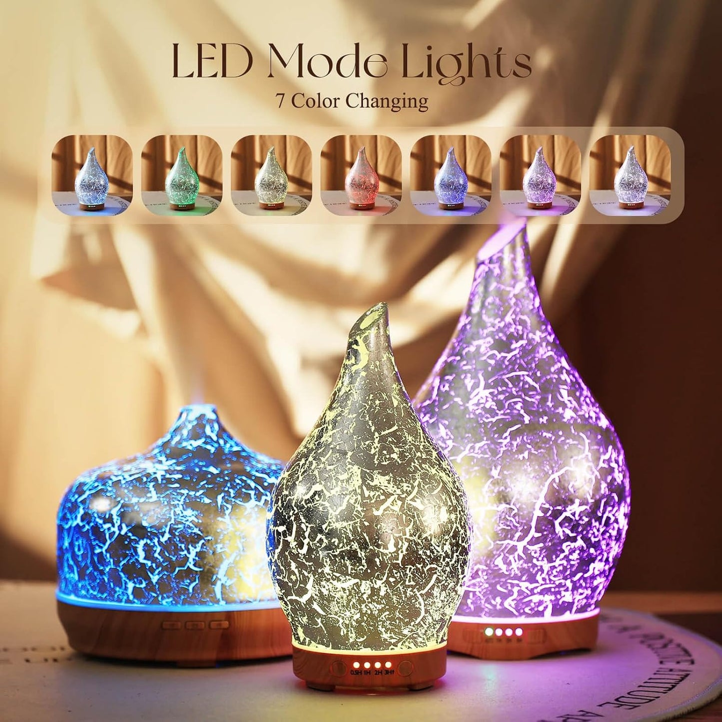 Porseme Oil Diffuser 3D Glass Aromatherapy Ultrasonic Humidifier, Air Refresh Auto Shut-Off, Timer Setting, BPA Free for Home Hotel Yoga Leisure SPA Gift 150ml Last 6H - Colors B