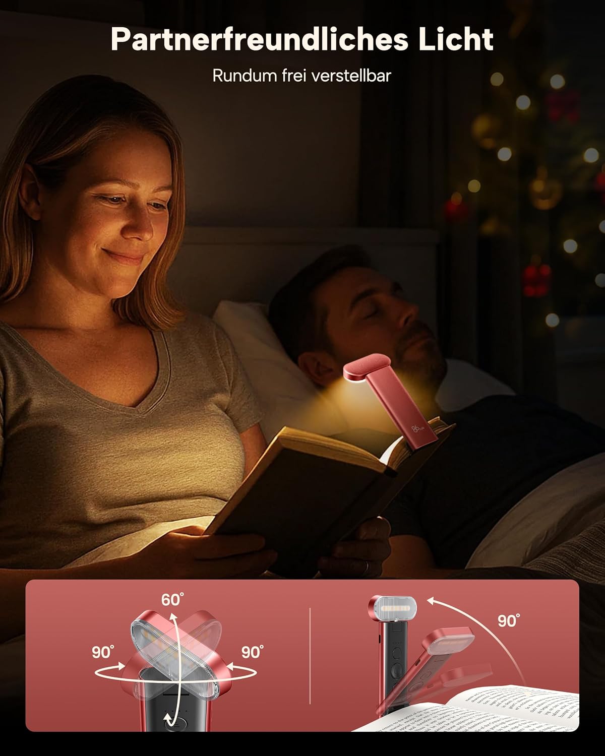 86lux Book Light, Rechargeable Reading Light for Book in Bed | 3 Color Modes & Stepless Dimming, Aluminum Alloy LED Bookmark Light for Book Lovers, Technology Black