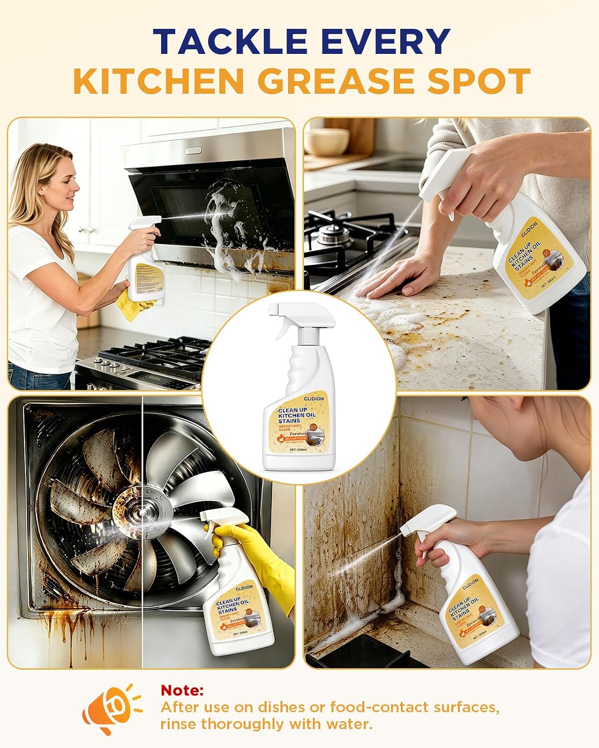 Heavy Duty Kitchen Degreaser Spray with Foam Sprayer, 16.9 Fl Oz | Multi-Purpose Grease Remover, Safe Non-Corrosive Formula, Works For Range Hood, Stove, Countertop, Microwave