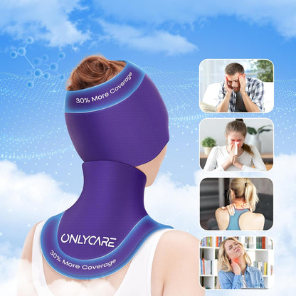 ONLYCARE Migraine Relief Cap, Headache Relief & Neck Ice Pack Wrap Gel Set | Upgrade Headache Cap and Shoulder Cold Pack, Hot & Cold Compress, FSA-HSA Eligible, Relief of Pain, Swelling, Office Pressure