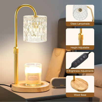Dreamholder Electric Candle Warmer Lamp with Timer & Dimmer, Adjustable Height Wax Melt Warmer for Jar Candles, Wood Base Candle Melter, Floral Home Decor Gifts for Women, Mom, Natural Wood