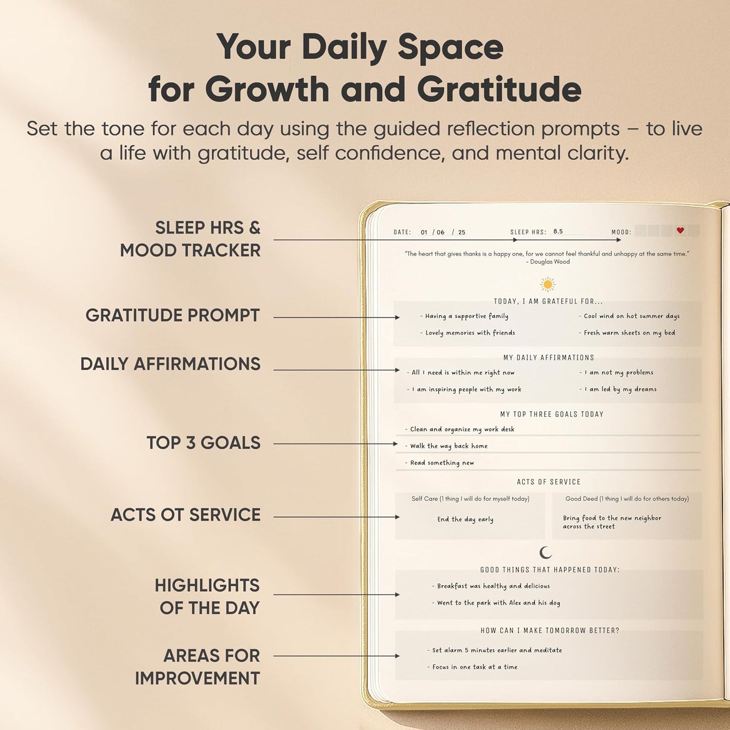 Gratitude & Self-Care Journal - Guided Mindfulness & Mental Health Journal All-in-One with Prompts for Self Discovery - Daily Journal for Men & Women (A5, Black) - PRODUCTIVITY STORE