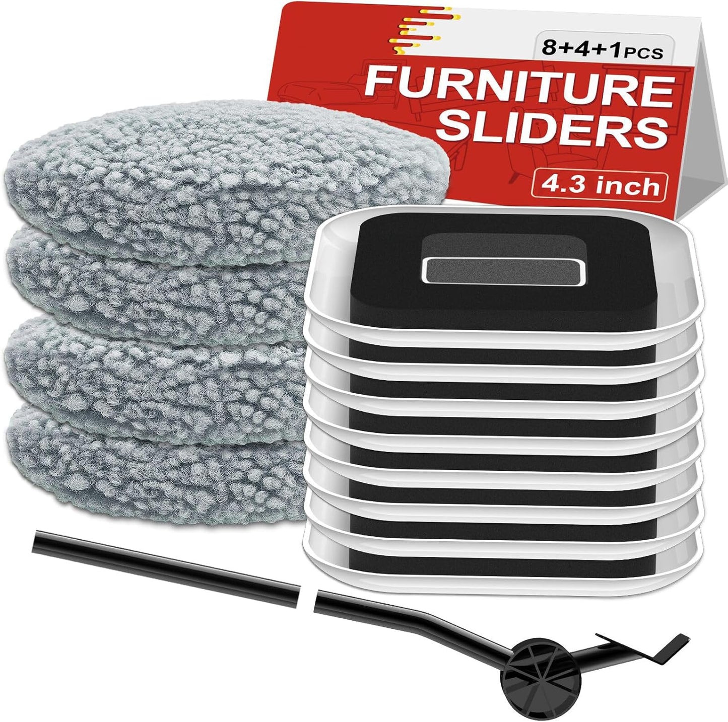 New Upgrade Furniture Sliders: Multi-Surface 3-in-1 Furniture Movers Slider | Heavy Moving Pads with 8PCS 4.3" Carpet Sliders + 4PCS Hard Floor Socks + 1 Lifter - Protect Floor and Easily Move Furniture
