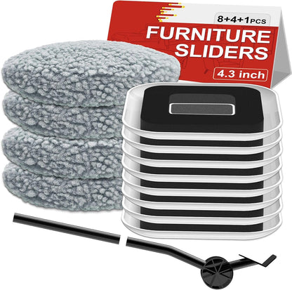 New Upgrade Furniture Sliders: Multi-Surface 3-in-1 Furniture Movers Slider | Heavy Moving Pads with 8PCS 4.3" Carpet Sliders + 4PCS Hard Floor Socks + 1 Lifter - Protect Floor and Easily Move Furniture