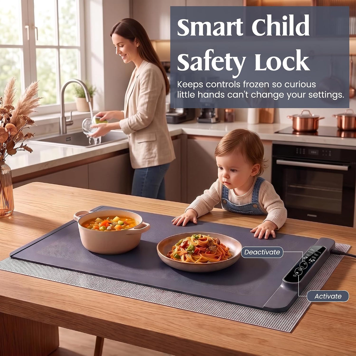 Warming Mat for Food Extra Large - 36”x15” Electric Food Warmer with Heat Resistant Pad, 14 Temperature & 20 Timer Settings with 6 Preset Modes, Dual Temperature Display, Child Lock & Auto Shut-Off