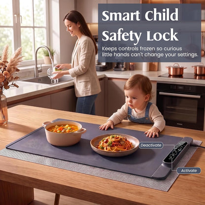 Warming Mat for Food Extra Large - 36”x15” Electric Food Warmer with Heat Resistant Pad, 14 Temperature & 20 Timer Settings with 6 Preset Modes, Dual Temperature Display, Child Lock & Auto Shut-Off