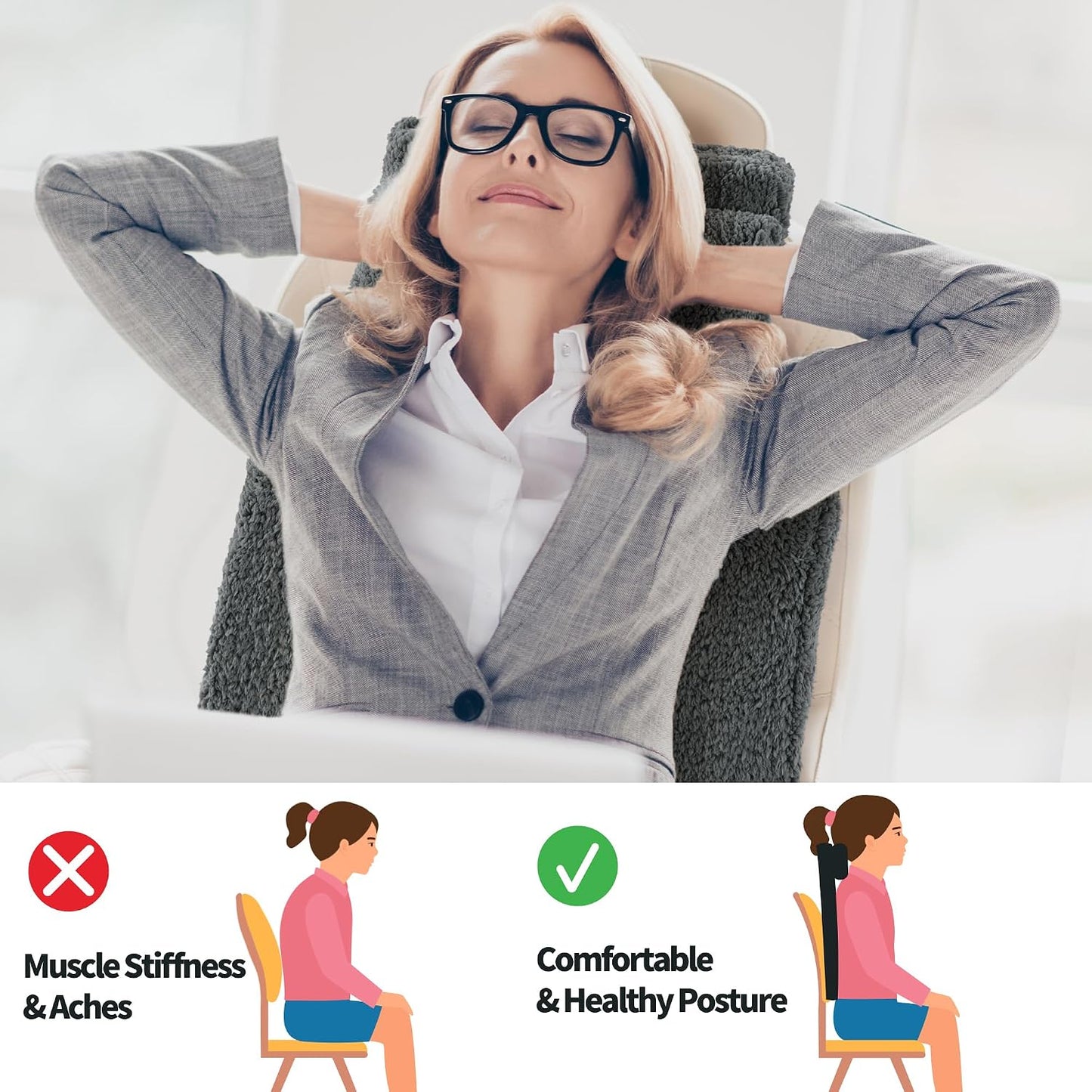 HOMBYS Sherpa Fleece Lumbar Support Pillow with Headrest for Recliner,Memory Foam Recliner Chair Cushion for Back Pain,Big High Back Support for Recliner with Chair Headrest for Elderly (Khaki)