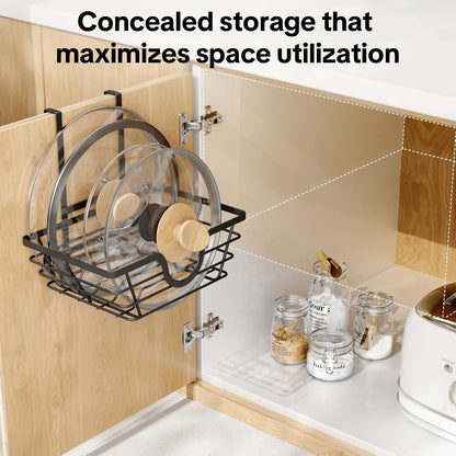 TIDIIABODE Pot Lid Organizer, Adjustable Kitchen Pot Lid Holder Inside Cabinet, Kitchen Cabinet Organizer Hanging for Food Storage Container, Pot, Pan Lid & Bakeware, Black