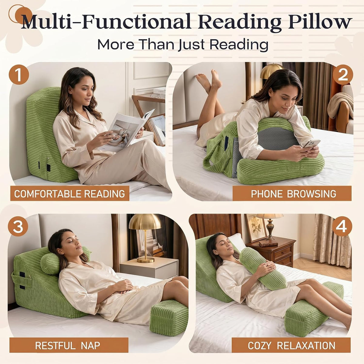 Reading Pillow/Backrest Pillow with Arms, Cup Holder & Phone Pocket