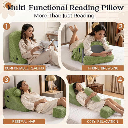 Reading Pillow/Backrest Pillow with Arms, Cup Holder & Phone Pocket