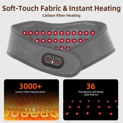 Cordless Neck Heating Pad for Pain, Neck Massager with 660nm 850nm Red Light, Heated Neck Wrap with 3000mAh Rechargeable, 3 Levels Heat & Massage, Gray