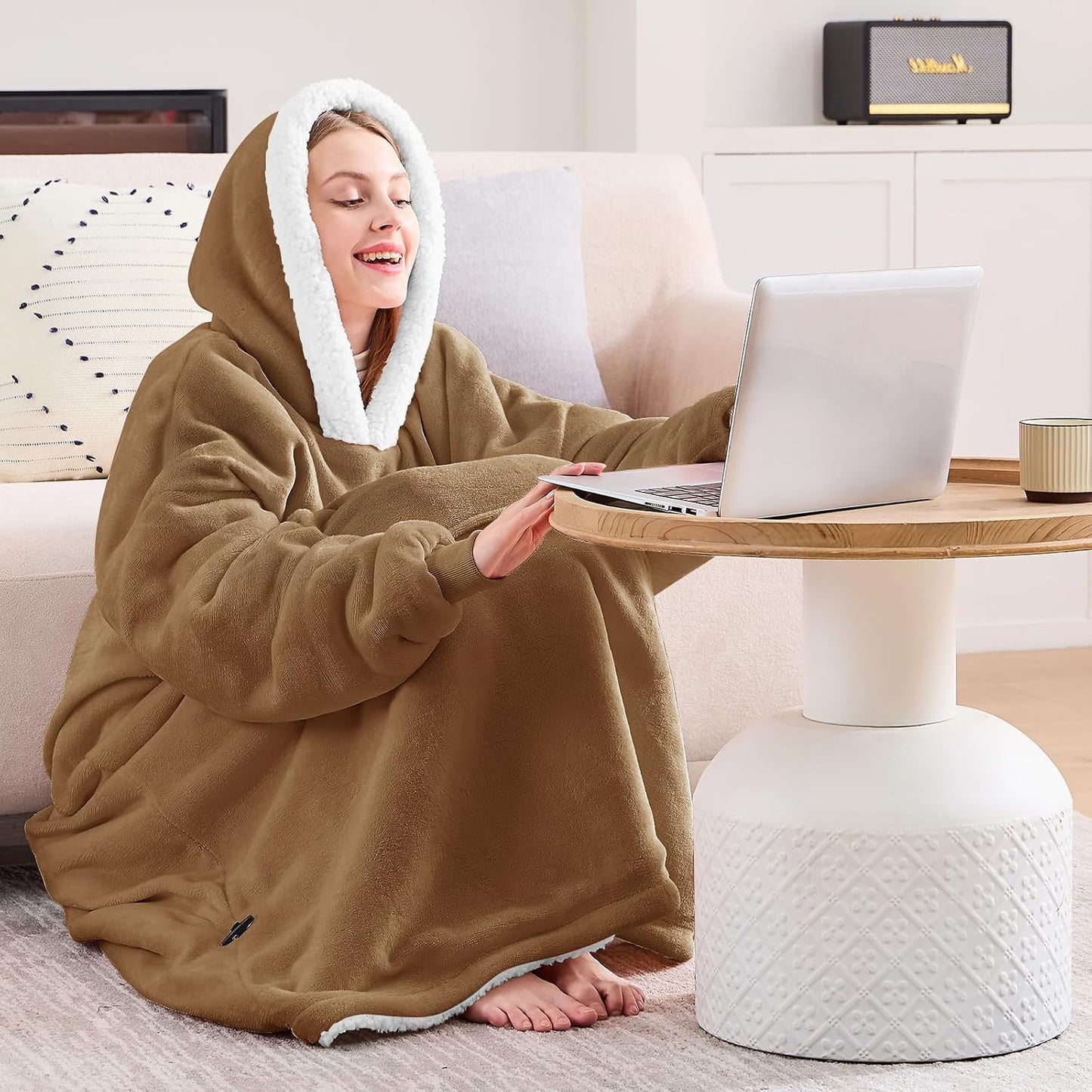 yescool Wearable Blanket Hoodie, Flannel Sherpa Fleece Blanket Sweatshirt for Adults Women Men,One Size Fits All - Colors B