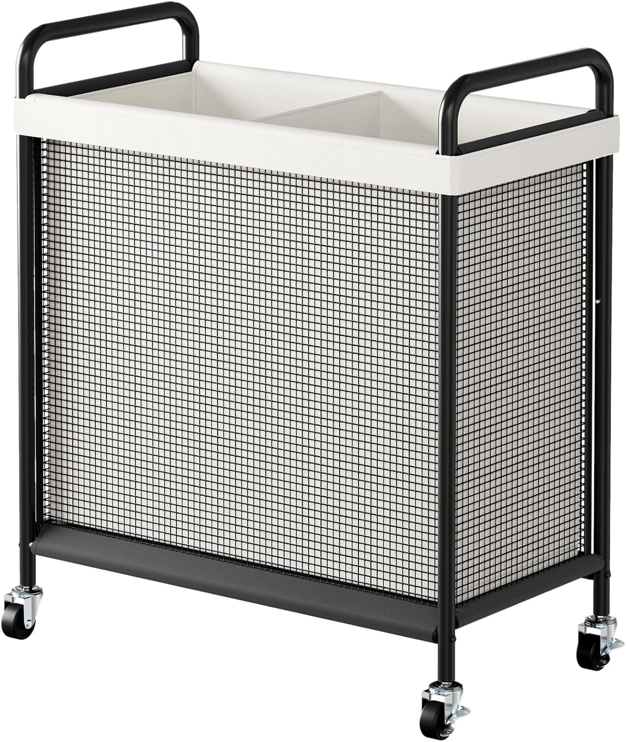 WOWLIVE Rolling Laundry Hamper 2 Section, 100L Laundry Basket with Wheels | Double Laundry Sorter with Metal Handle and Removable Bag, Large Clothes Hamper for Laundry Room, Bathroom and Dorm, Beige