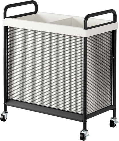 WOWLIVE Rolling Laundry Hamper 2 Section, 100L Laundry Basket with Wheels | Double Laundry Sorter with Metal Handle and Removable Bag, Large Clothes Hamper for Laundry Room, Bathroom and Dorm, Beige