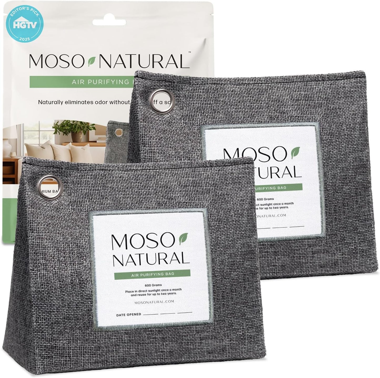 Moso Natural Air Purifying Bag 600g, Premium Charcoal Odor Absorber & Room Deodorizer for Large Spaces — Lasts 2 Years, Bedroom, Basement, Pet Odor Eliminator for Home, Unscented Bamboo Charcoal Bag