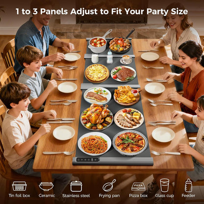 Expandable Warming Mat for Food, 54" x 16" Extra Long Electric Warming Tray with 7 Temp & 6H Timer, Portable Food Warmer for Parties Buffet, Kitchen Gifts for Mom Hosts