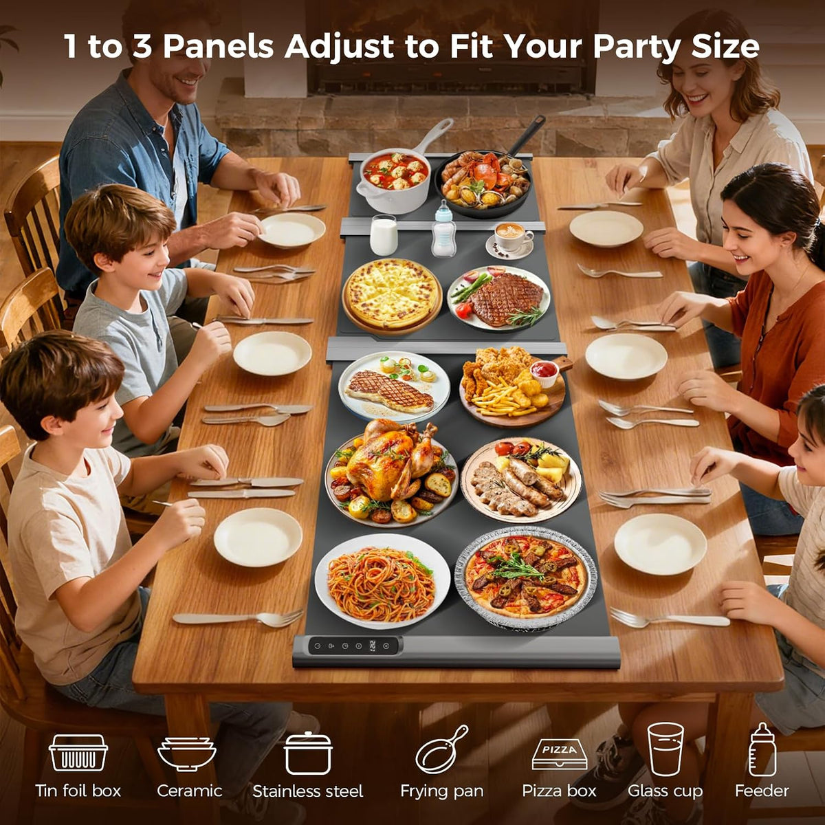 3-in-1 Expandable Warming Mat for Food, 7 Temp & 6H Timer, 54" x 16", Gray