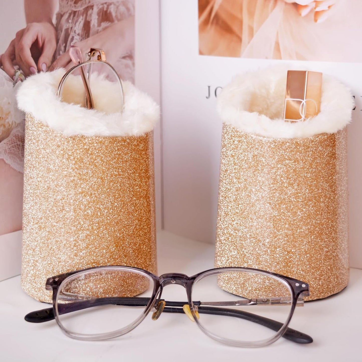 Baitaihem 2 Pack Plush Lined Eyeglasses Holder Stand Protective Glasses Holder For Desks Or Nightstands