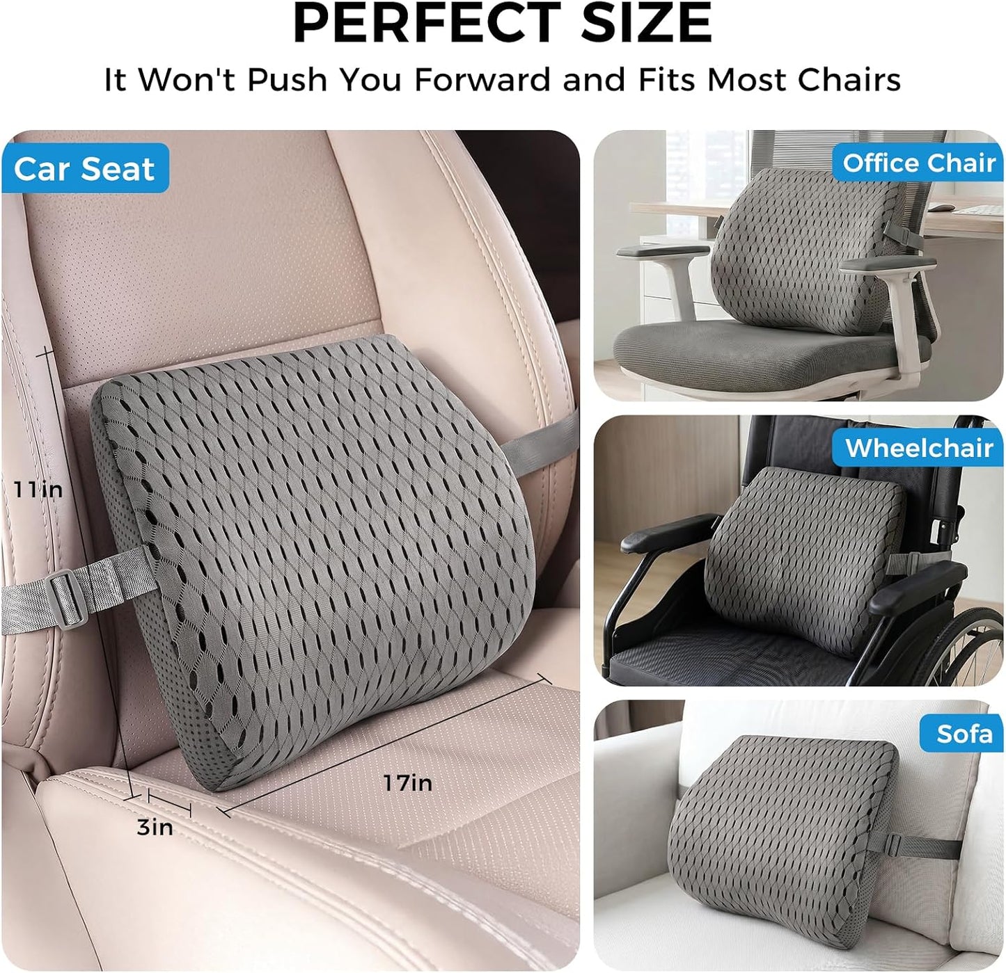 Lumbar Support Pillow for Car & Office Chair - High-Density Memory Foam Back Cushion for Sciatica & Lower Back Pain Relief - Non-Slip Support for Long Commutes & Desk Workers (Black)