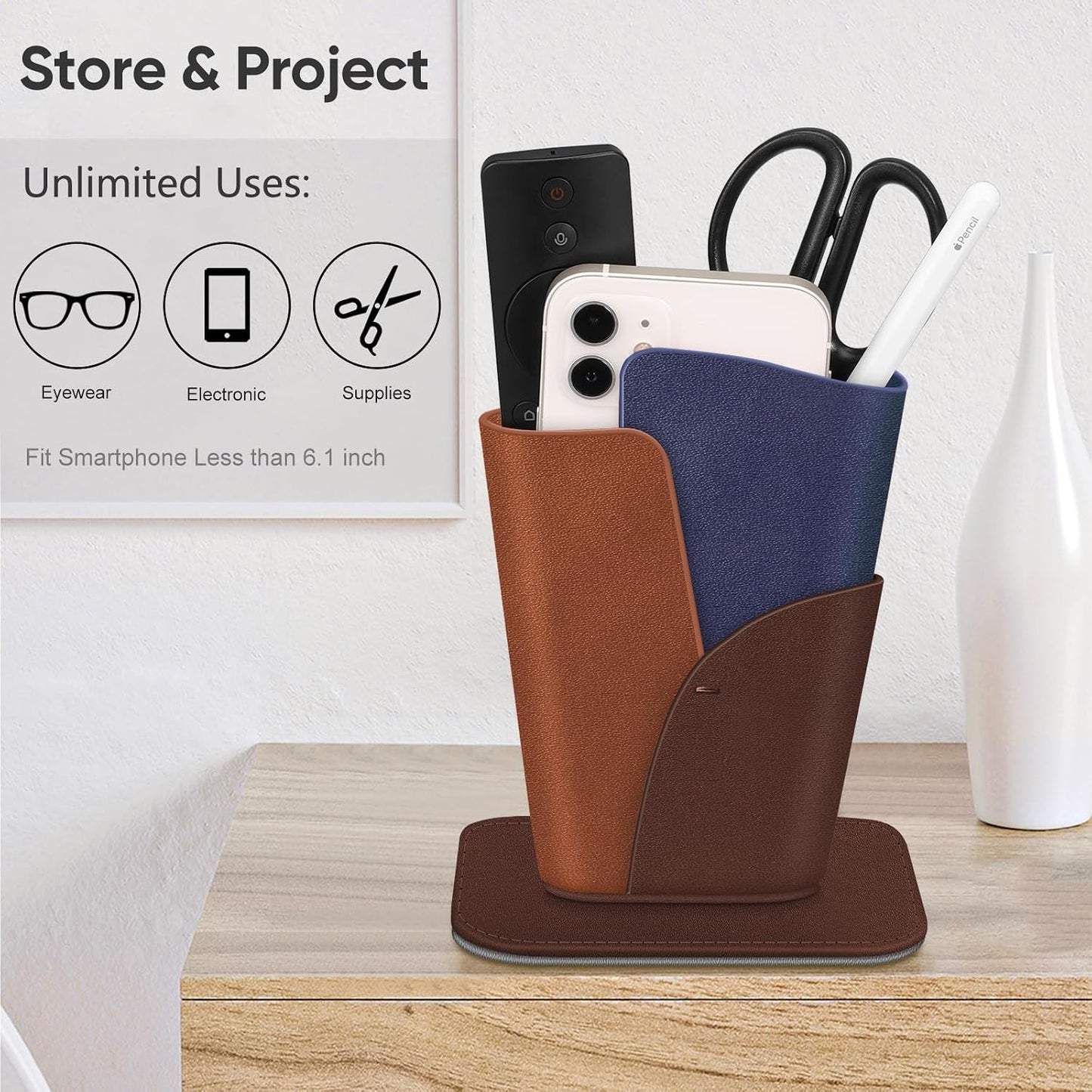 FINTIE Eyeglasses Holder, Vegan Leather Glasses Stand Case For Nightstand | Nightstand Glasses Holder, Desktop Organizer, For Glasses/Remote/Pen Storage, Small Item Storage, Anti-Scratch