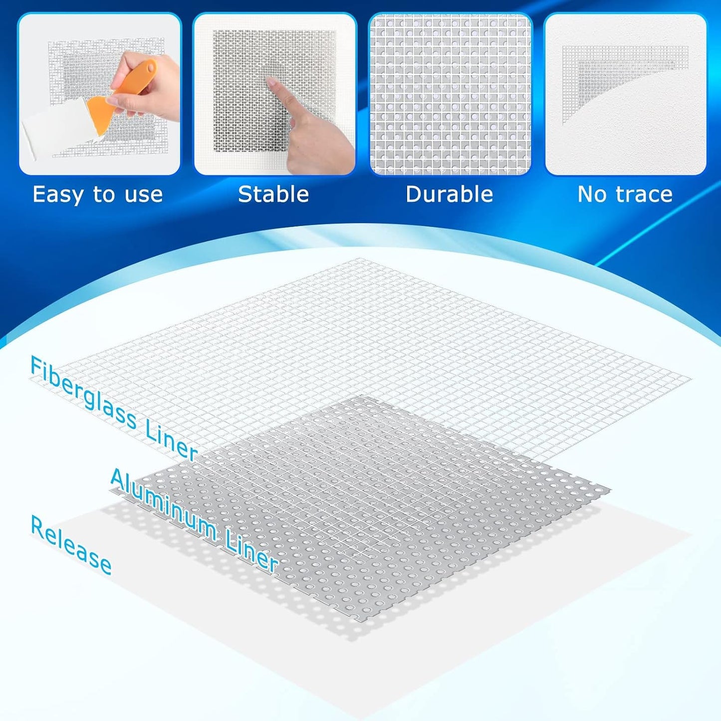 Ranekie 14 Pack Drywall Repairs Patch, 4/6/8 Inch Drywall Repair Kit with Extended Self-Adhesive Mesh,Large Hole Patch Repair for Drywall,Heavy Duty Dry Wall Hole Repair Patch