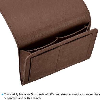 PATIKIL 11in Bedside Caddy, Bed Caddy Bedside Organizer Hanging Soft Felt 5 Pockets Bed Pockets Bedside Storage Organizer Remote Control Holder for Bedroom Phones Glasses, Green